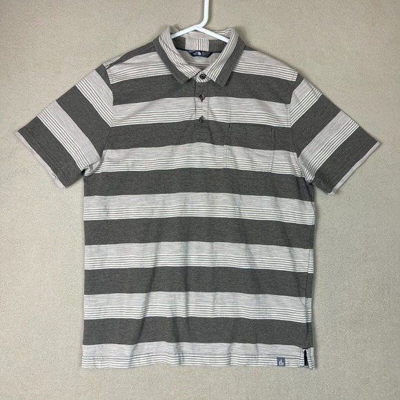 The North Face Polo Shirt Adult Mens‎ Large Brown/Cream Striped Outdoor Pocket - Picture 1 of 12